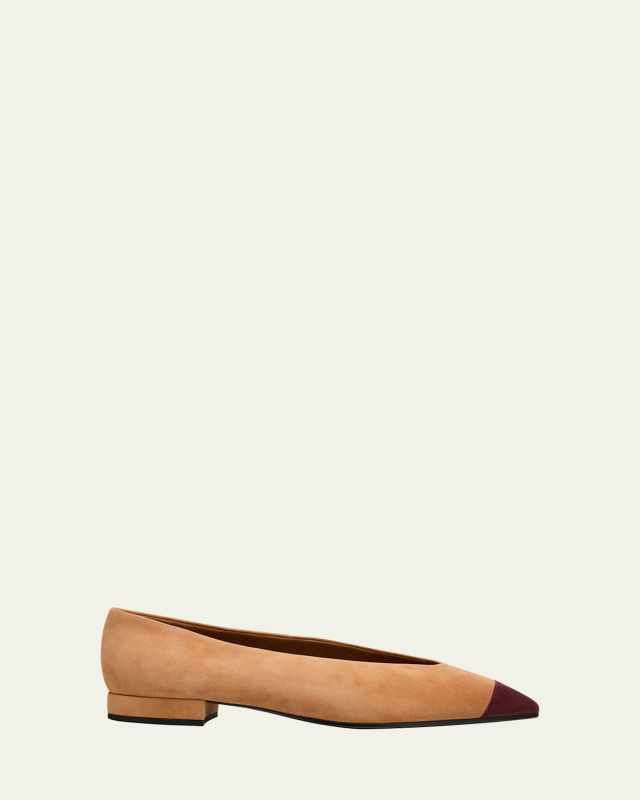 Rebecca Suede Cap-Toe Ballerina Flats